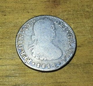 Mexican Silver Coin 1 Real Ferdin Armored Bust 1814 Rare Provisional