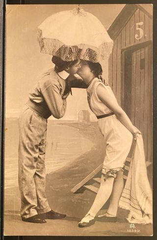 Real Photo Postcard Rppc 2 Women Kiss One Wears Men’s Clothing Lesbian Interest