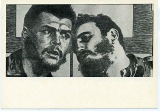 1977 Fidel Castro Che Guevara Cuban Revolution Russian Unposted Postcard