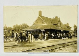 Rppc Alma Michigan Union Depot Train Station Postcard 1909 With Bcw Protector