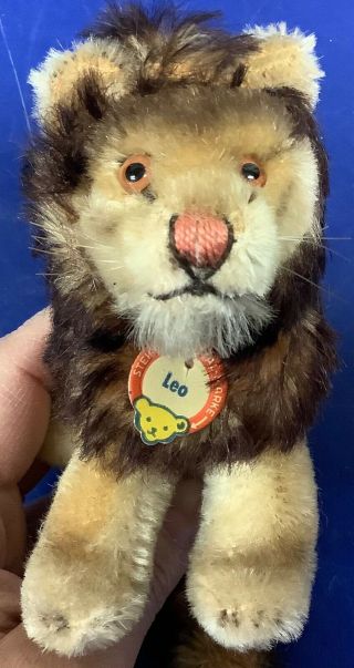 Antique Vintage German Rare Steiff Leo Lion W/ Id Miniature 4” Tall