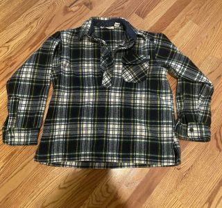 Ll Bean Vintage Pullover Wool Heavy Flannel Plaid 1/4 Button Rare Large Usa Made