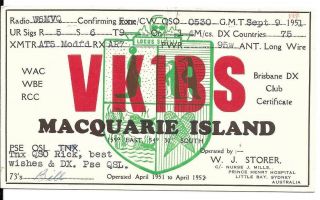 Qsl 1951 Macquarie Island Radio Card