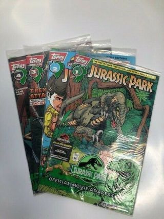 Rare Complete Jurassic Park Comic Set 1 - 4 With Trading Cards And Polybags