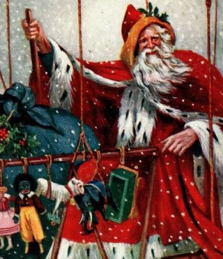 C 1910 Signed Tuck Red Fur Robed Santa St Nick Snowy Winter Scene Toys Postcard
