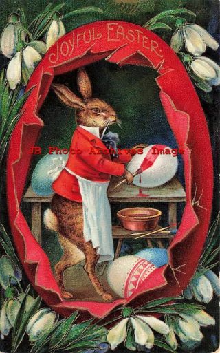 Easter,  Unknown No 1520a,  Anthropomorphic Dressed Rabbit Painting Eggs