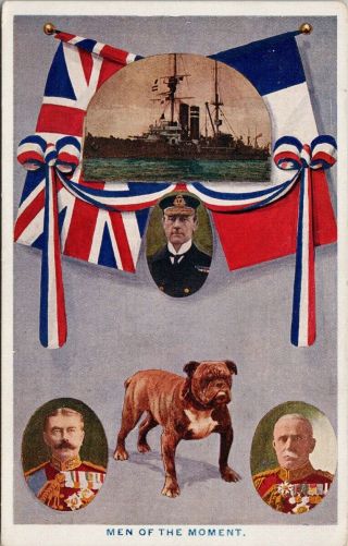 Men Of The Moment Patriotic Ww1 British Bulldog Jellicoe Kitchener Postcard G81