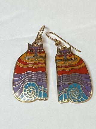 Vintage Laurel Burch Rainbow Cats Earrings Cloisonné Rare & Retired 1980s