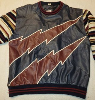 Vtg Vintage Rare 1980s Manart 100 Leather Front W/ Textured Sweater