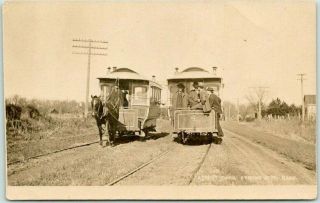 1910s Strong City,  Kansas Rppc Photo Postcard " Street Cars " Horse - Drawn Trolley