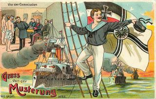 Postcard German Navy Propaganda Gruss Von Der Musterung Military Service Pre Wwi