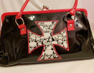 Vintage Hot Topic Iron Cross Skull Purse Extremely Rare