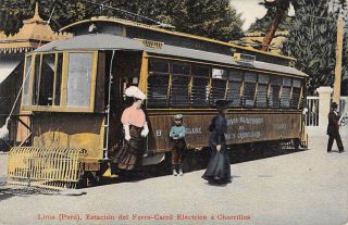 Lima,  Peru Electric Trolley At Chorrillos Station,  People 1907 - 20
