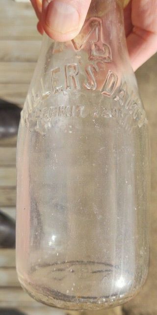 Rare Embossed Miller’s Dairy Baltimore Md Maryland,  1910 Pint Bottle
