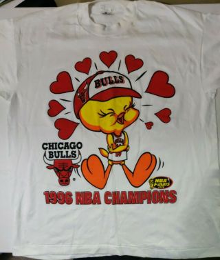 Rare Vintage Chicago Bulls 1996 Nba Champions Tweety (looney Tunes) T - Shirt Xl