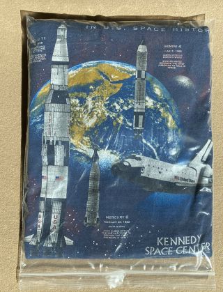 Rare Vintage Single Stitch Usa History Nasa Kennedy Space Center Xl Art T - Shirt