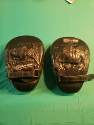 Krav Maga Focus Mitts - Real Leather Black Mma Boxing Pads Very Rare