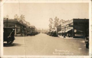 1936 Rppc Burlingame,  Ca Broadway San Mateo County California Real Photo Postcard