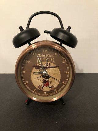 Vintage Disney Mickey Mouse Airlines Twin Bell Alarm Clock - & Rare