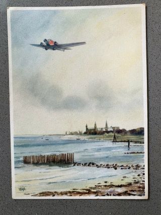 Danish Airlines Ddl (?) Ju - 52 Junkers Manufacturer Issued Postcard