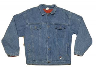 Rare Vintage Fila Denim Jean Jacket Red Liner Size M 100 Cotton 2003