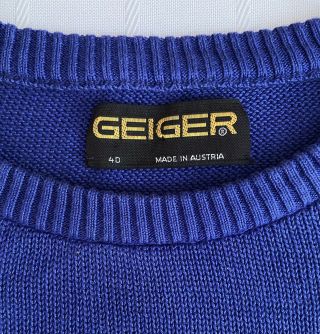 Vintage Rare Geiger Austria Women’s 10 - 14 Blue Knit Cropped Crocheted Sweater