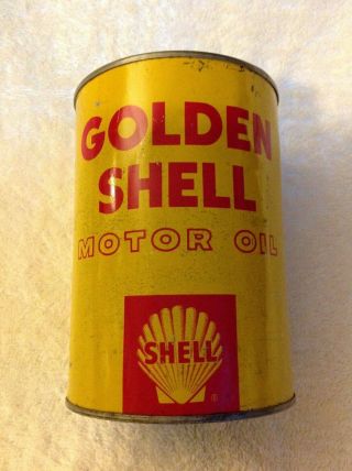 Rare Vintage Shell Golden Shell Motor Oil Quart Tin Can -