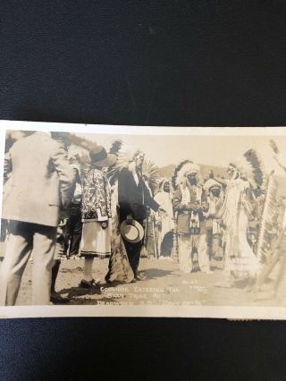 Rppc President Calvin Coolidge Entering Sioux Tribe At Deadwood Indian