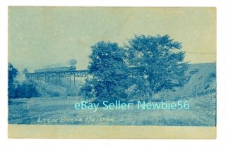 Norwich Ny - O&w Railroad - Lyon Brook Bridge & Train - Rppc Cyanotype Postcard