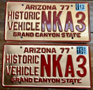 Rare Pair 1977 Base Arizona Solid Copper Historic Vehicle License Plates Nka3
