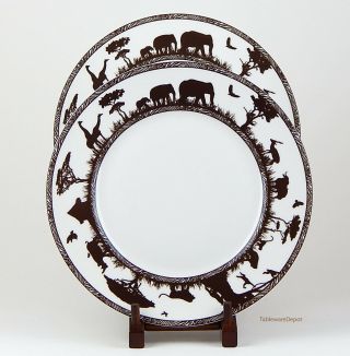 Rare Set Of 2 Dinner Plates,  Z Gallerie,  Safari,  Animals