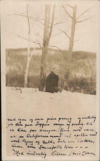 1918 Rppc Copper City,  Mi Man In Waist High Snow Near Trees Houghton County