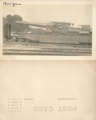 19 Inch Railroad Gun Wwi Real Photo Postcard Antique Rppc