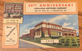 Coca Cola Louisville Kentucky 50th Anniversary Invitation Postcard - 1950