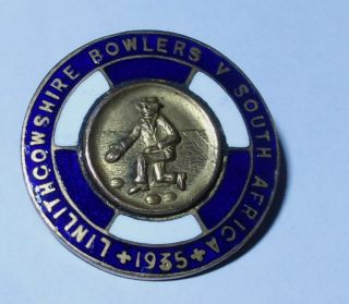 Vintage Enamel Badge S Africa V Linlithgowshire 1935 Scotland Bowling - Rare