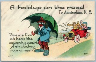 Amsterdam Ny A Holdup On The Road Antique Postcard