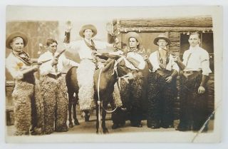 Antique Rppc Men Dressed As Cowboys Guns Wooly Chaps J F Short Cedar Point Ohio