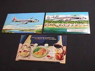 Eastern Airlines Silver Falcon,  C - Constellation & Meal Postcards