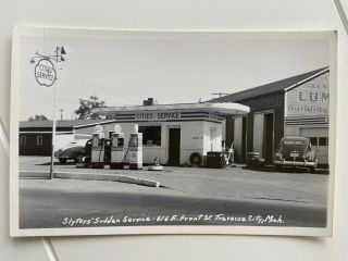 Slyters Cities Service Gas Station Traverse City Michigan Rppc Postcard