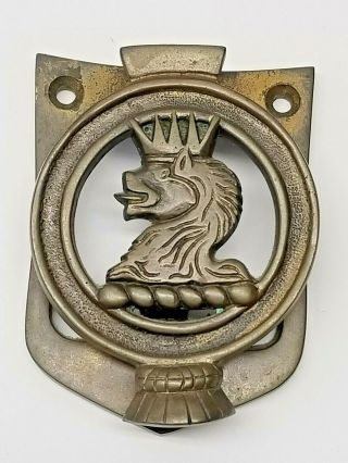 Rare Vintage Macwatt Scotland Brass Door Knocker With Lion Head With Crown