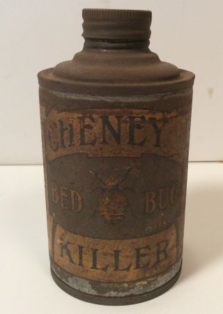 Vintage Antique 1906 Cheney Bed Bug Killer Cone Top Tin Can Rare Boston
