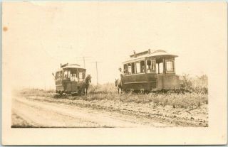 1911 Strong City,  Kansas Rppc Photo Postcard " Street Cars At Switch " Horse - Drawn