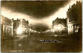 1917 Osage City,  Kansas Rppc Photo Postcard " The White Way " Street Scene Night