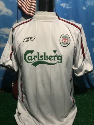 Rare Liverpool Fc 2003/05 Reebok White/green Carlsberg Away Shirt Jersey C12