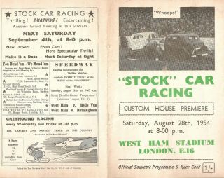 Rare First Ever West Ham Stock Car Racing Official Souvenir Programme 28/8/1954