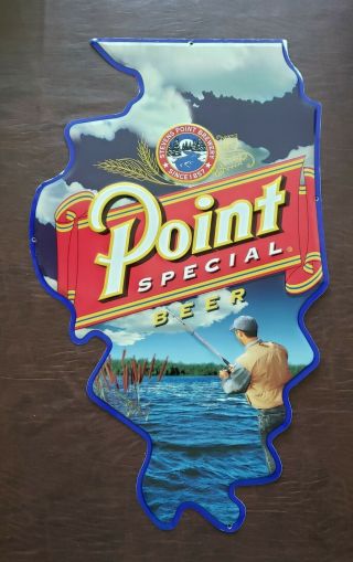 Vintage Antique Rare Stevens Point Wisconsin Beer Tin Sign Illinois Fisherman