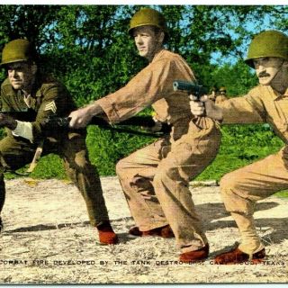 1940s Camp Hood Texas Tank Destroyers Close Combat Wwii Army Linen Postcard A3