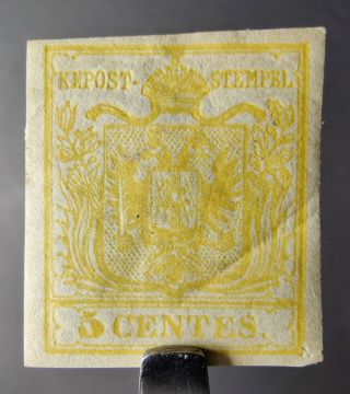 Austria Lombardy & Venetia Stamp 1850 1 5c Yellow Og,  Sc 1b,  Rare,  Crease