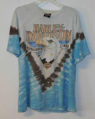 Rare Vintage 90s Harley Davidson Rk Stratman Tie Dye Eagle Shirt Xl Distressed