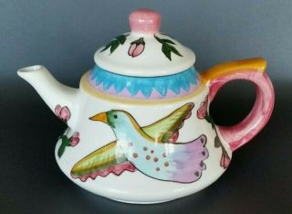 Rare Judie Bomberger Whimsical Little Hand Painted Teapot - Vintage 1990 